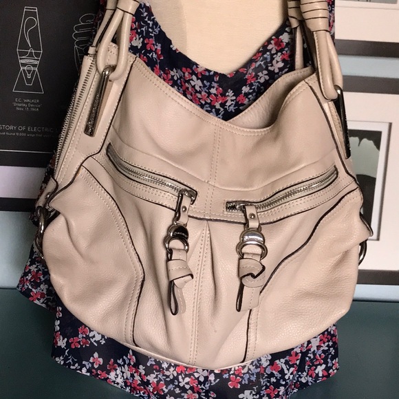 B. Makowsky beige taupe leather hobo shoulder bag - Picture 2 of 16